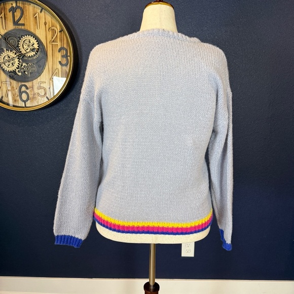 Lavender Multicolor Peace Sign Crew Neck Sweater | Size Large - Picture 3 of 8